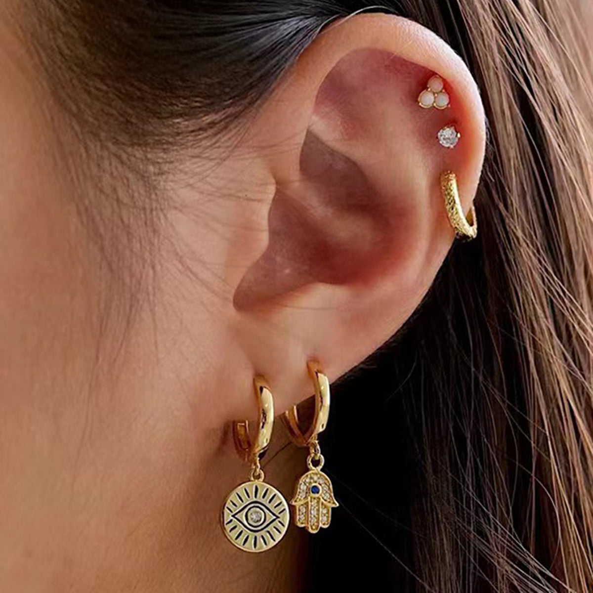 Batya Hamsa Hoops in gold
