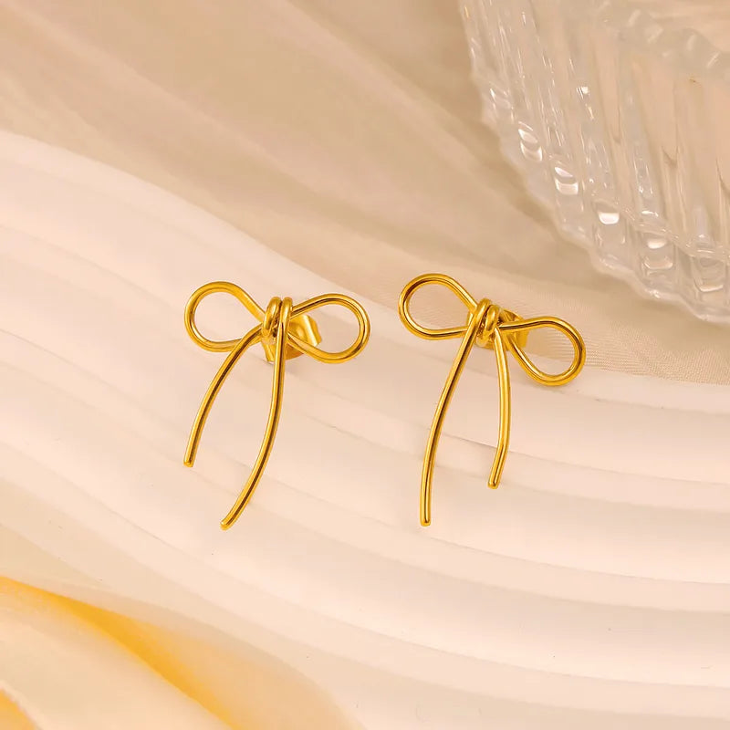 Tied Gold Bow Studs