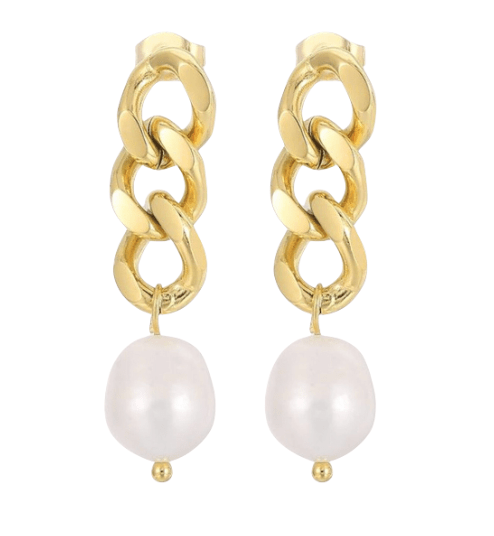 Luxeandco Earrings Lara Chain/pearl Earrings | Gold Plated