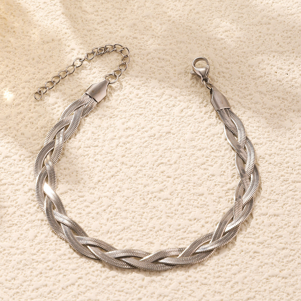 Stella Braided Herringbone Bracelet | Silver