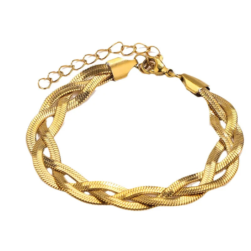 Stella Braided Herringbone Bracelet | Gold Plated