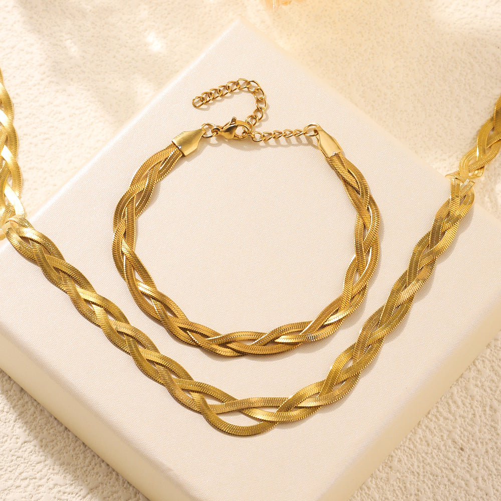 Stella Braided Herringbone Set | Gold Plated
