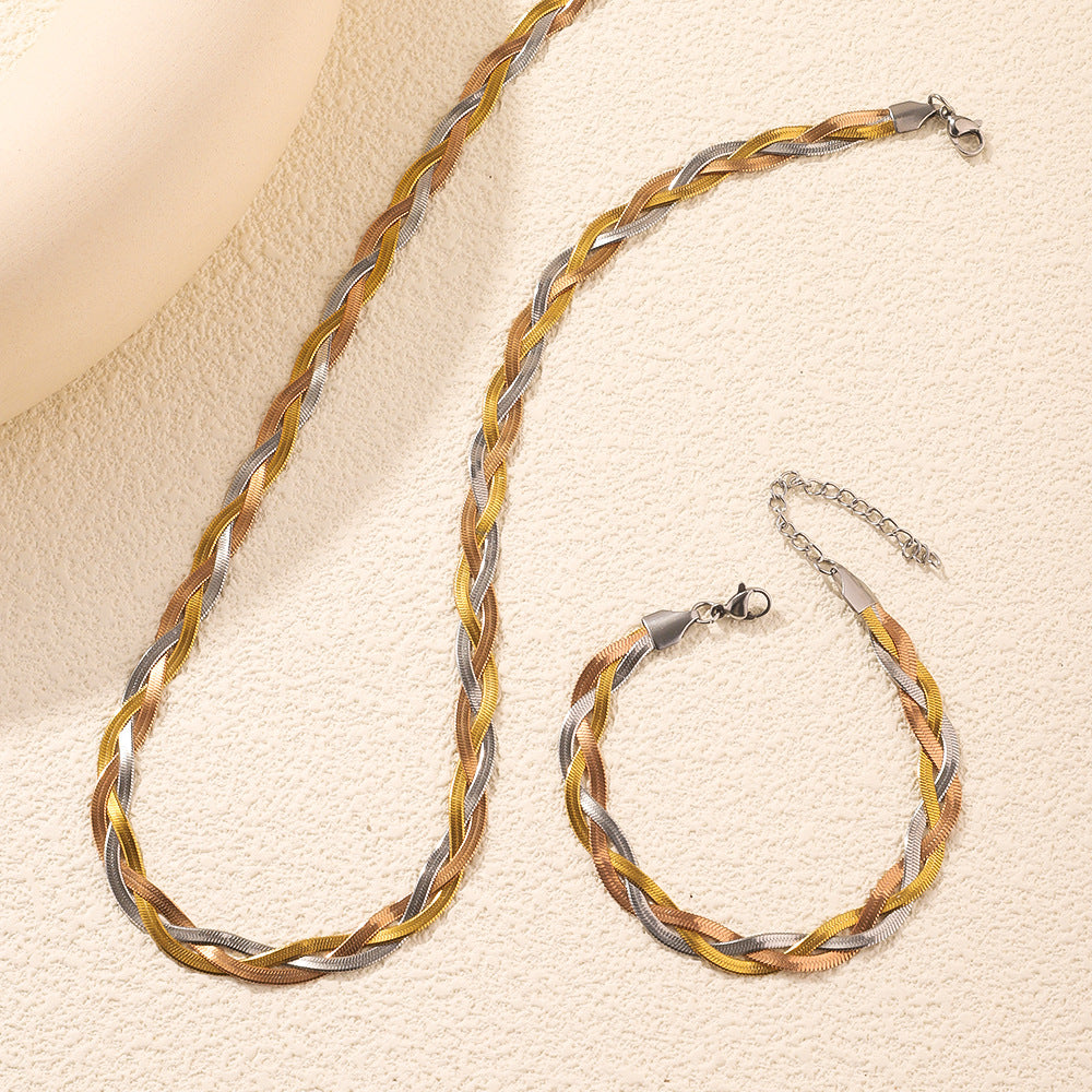 Stella Braided Herringbone Set |  Necklace & Bracelet Set Mixed Gold & Silver