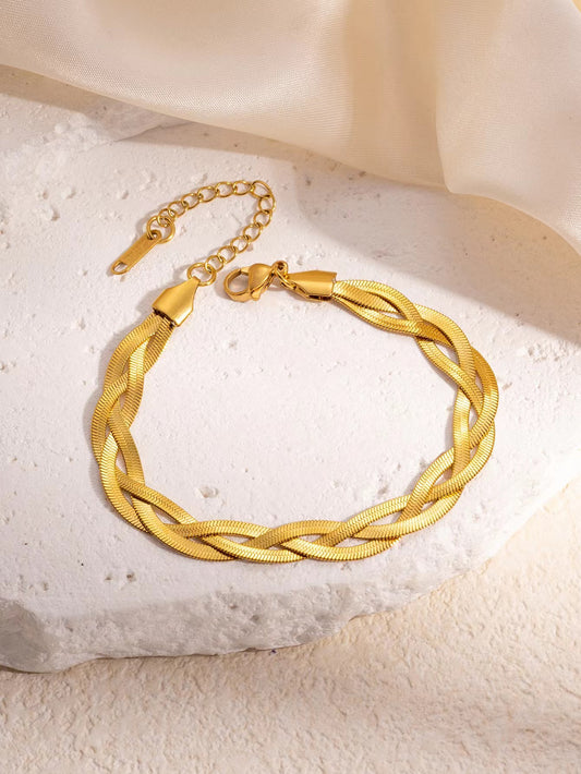Stella Braided Herringbone Bracelet | Gold Plated