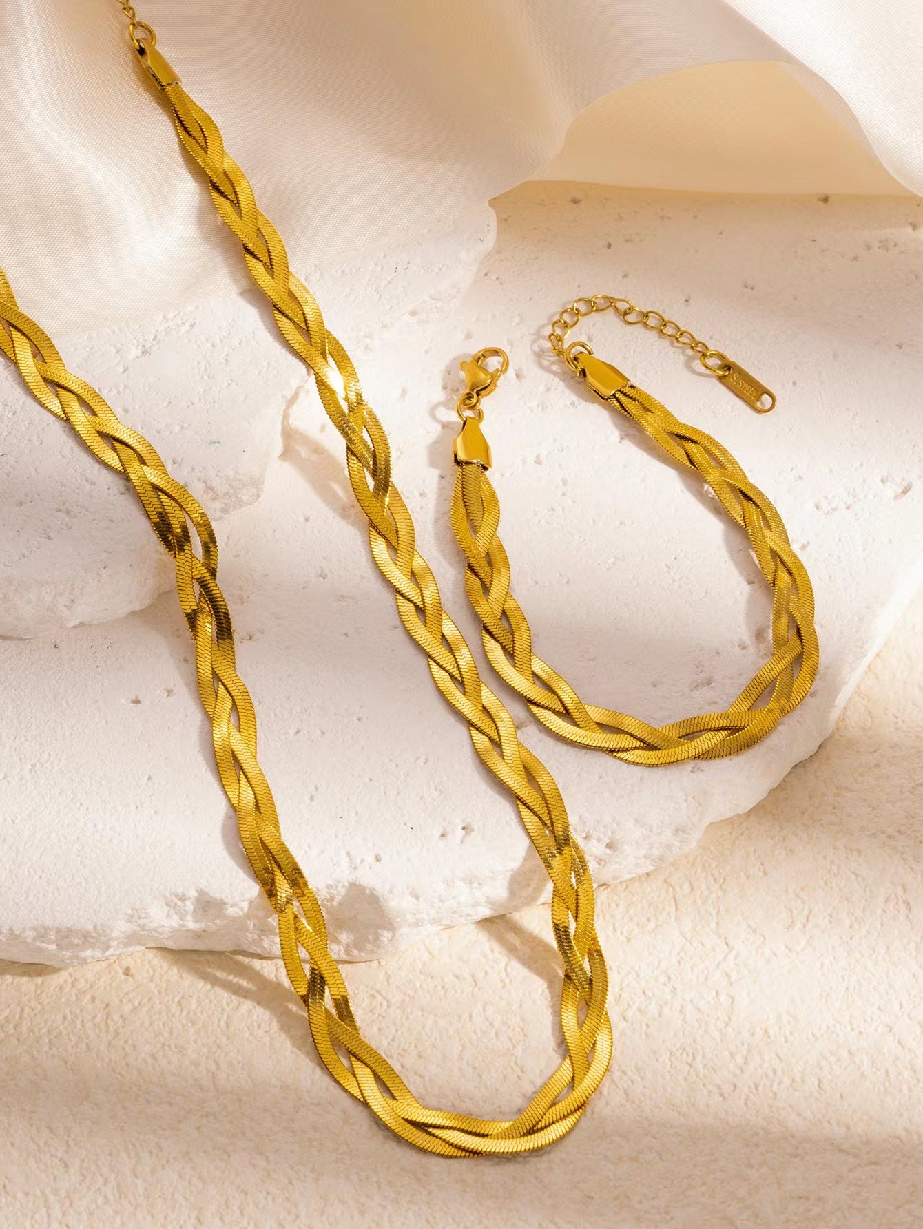 Stella Braided Herringbone Set | Gold Plated