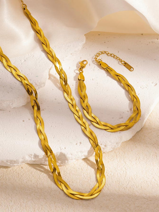Stella Braided Herringbone Set | Gold Plated