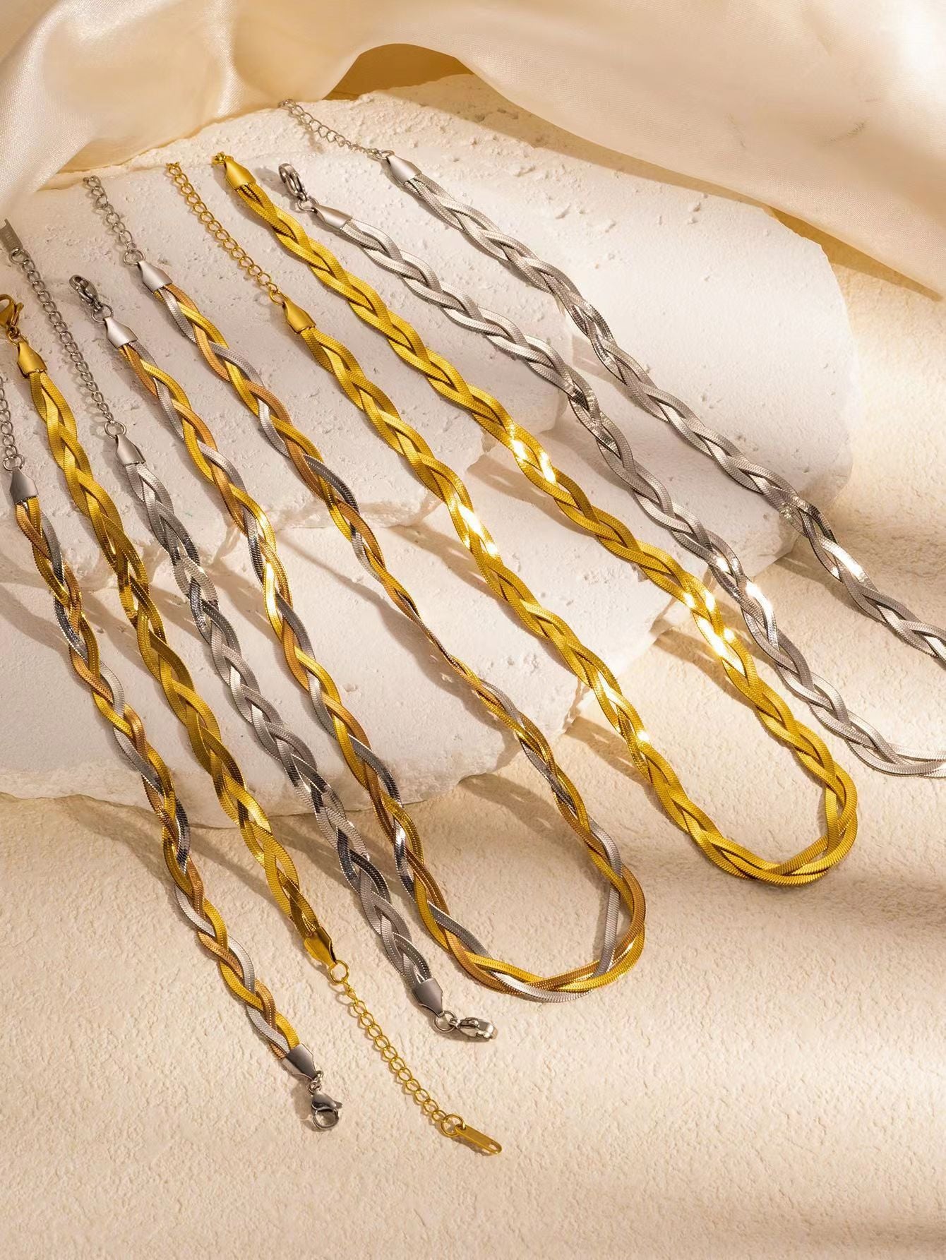 Stella Braided Herringbone Set | Gold Plated