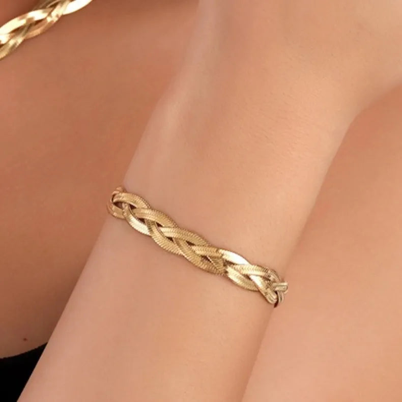Stella Braided Herringbone Set | Gold Plated