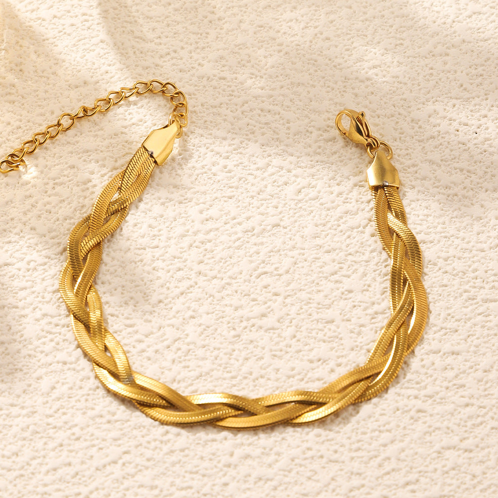 Stella Braided Herringbone Bracelet | Gold Plated